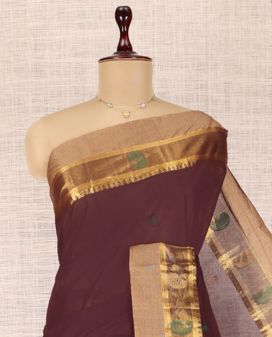 Brown Plain Kanchi Cotton Saree