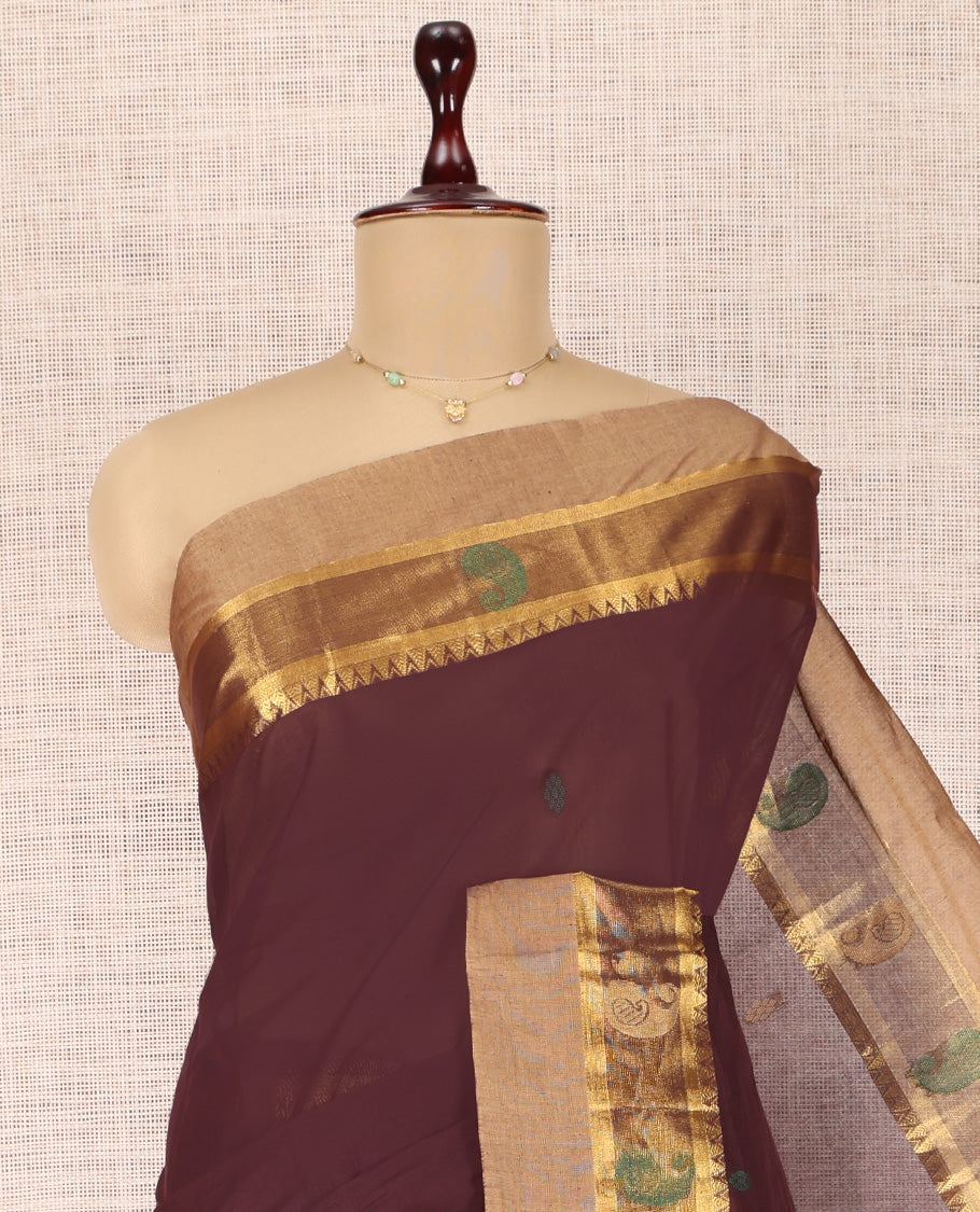 Brown Plain Kanchi Cotton Saree