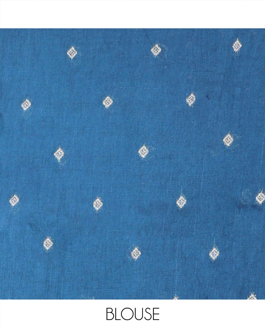 Royal Blue Chanderi Cotton Saree, Bedecked with Geometric Web-Patterns Weave On Its Body, Subtle Geometric Border, Pallu of Geometric Weave, and Paired with a Matching Blouse