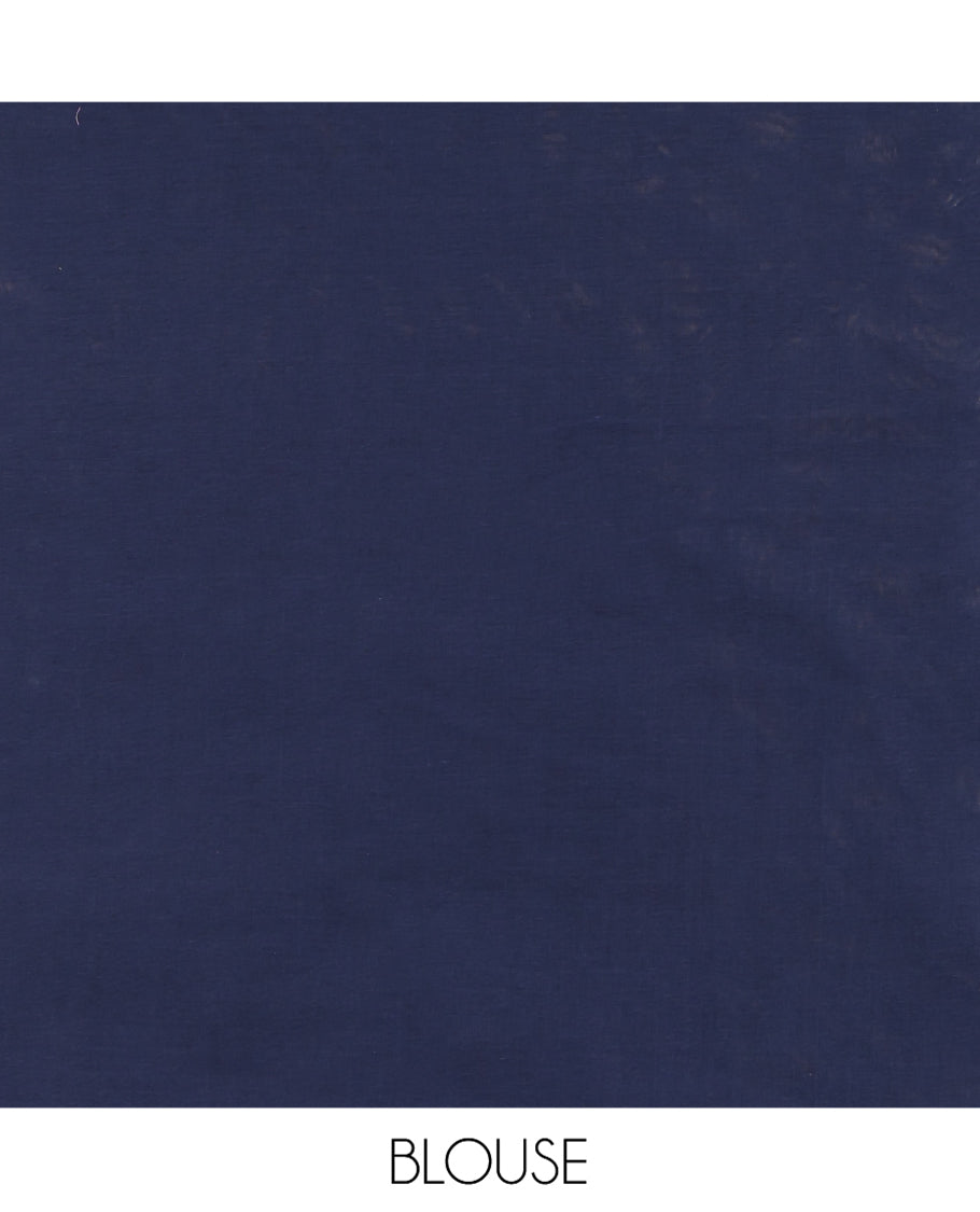 Lavender Coimbatore Cotton Saree, Adorned with Scallop Design on Its Body, a Contrast Plain Border, Pallu of Floral Creeper, and Stripes, and Paired with Contrast Blouse