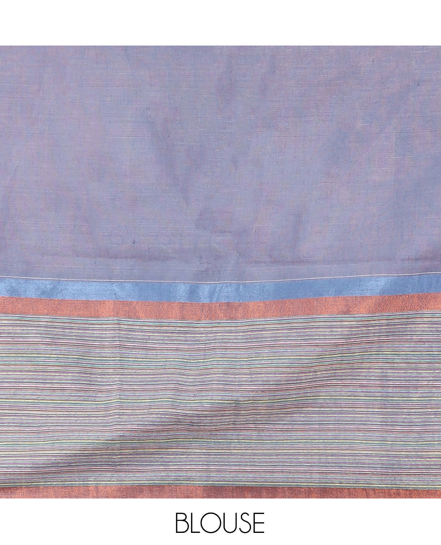 Red Plain Khadi Cotton Saree, Contrast Satin Striped Border, Striped Pallu, and a Contrast Blouse