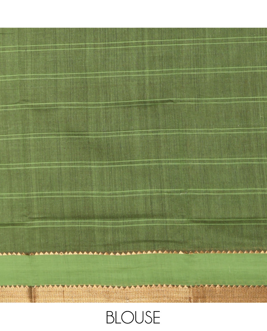 Brown Mangalgiri Cotton Saree, Adorned with Checked Design on Its Body, Complemented by Contrast Temple Border, Zari Striped Pallu, and Paired with Contrast Blouse
