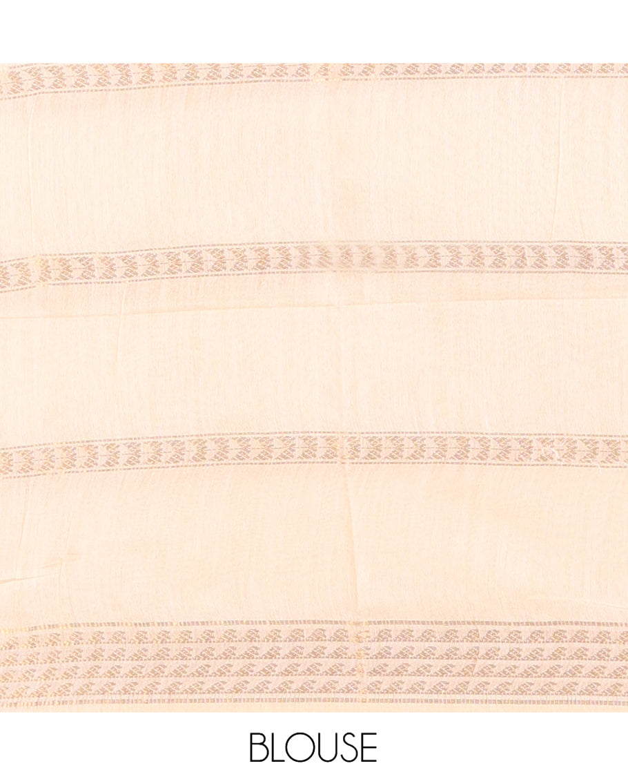 Cream Bhagalpur Cotton Saree, Gleamed Up with Zari Designs, a Subtle Zari Border, Gleaming Pallu, and a Matching Blouse