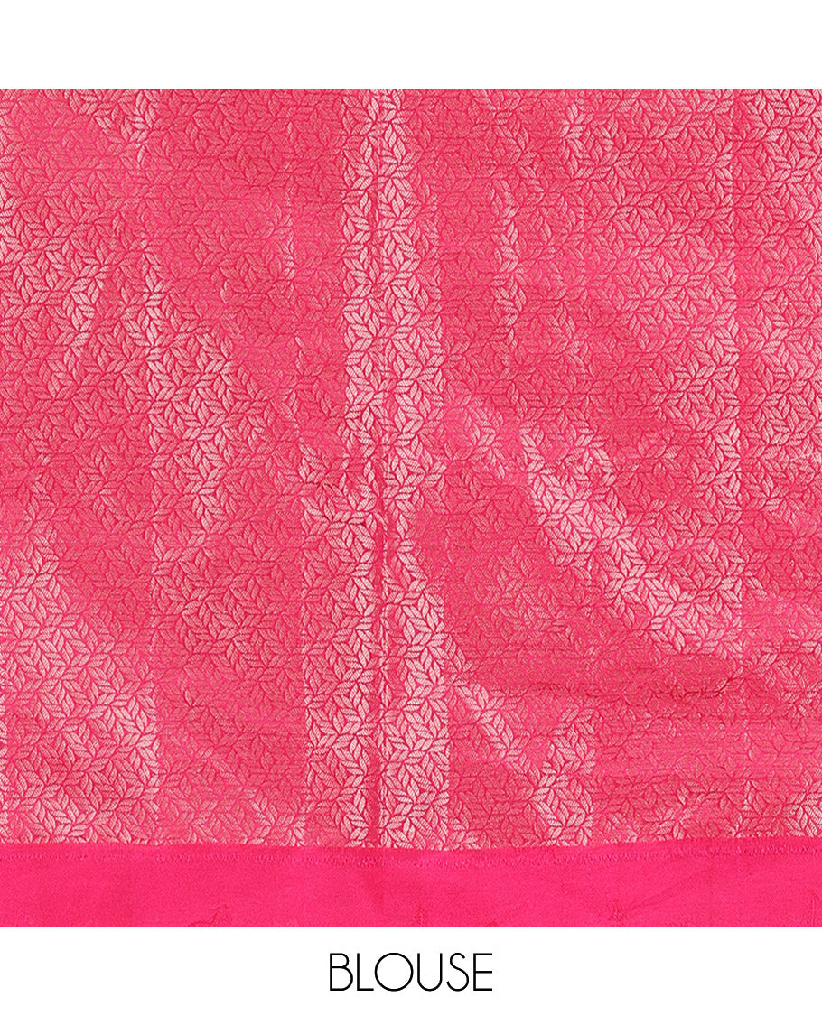 Rani Semi-Tussar Saree, Embellished with Floral Jacquard Design, an Embossed Border, a Floral Pallu, and a Matching Blouse