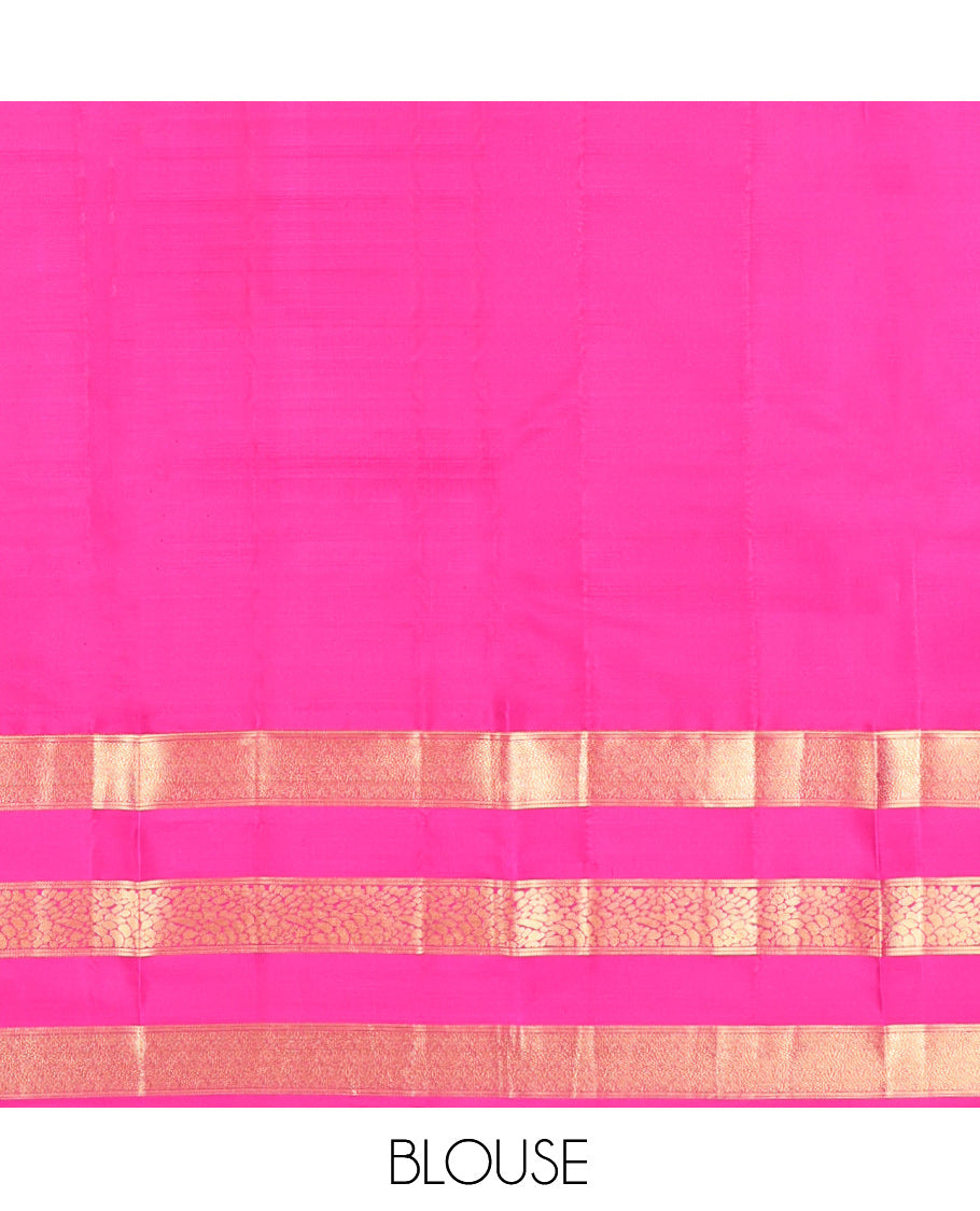 Purple Vasundhara Silk Saree, Adorned with Mayil and Chakram Buttas, Complemented by Contrast Varisai Pettu Border, Grand Jaal Pallu, and a Contrast Blouse