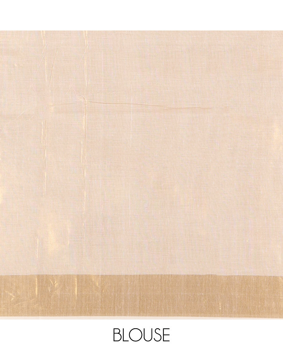 Gold Kerala Tissue Saree, Artfully Detailed with Vallam Kali Motifs, Gold Zari Border, a Self-Pallu, a Matching Blouse