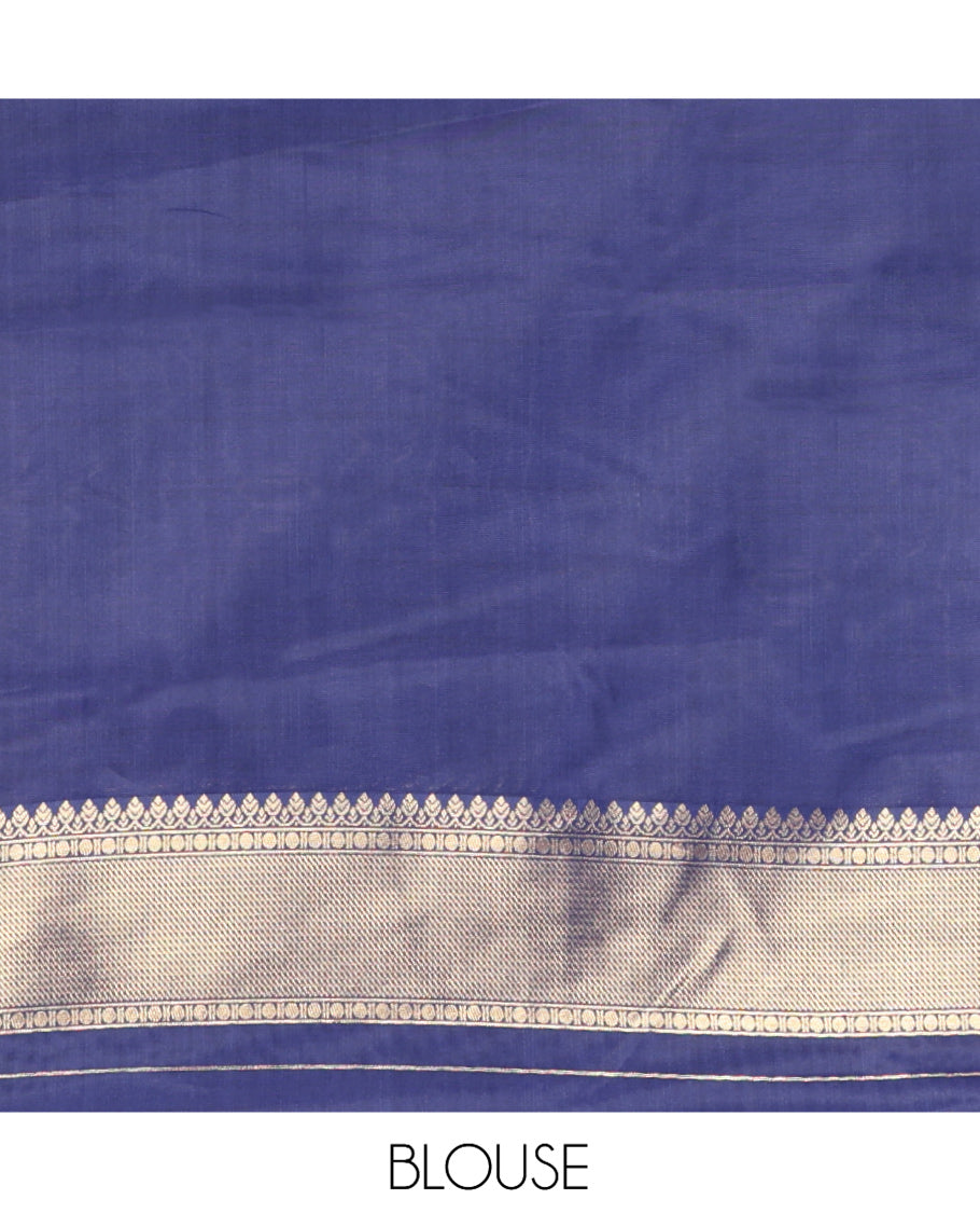 Navy Blue Buttas-Checked Semi-Kanchi Silk Saree, a Traditional Border, Grand Pallu, Matching Blouse