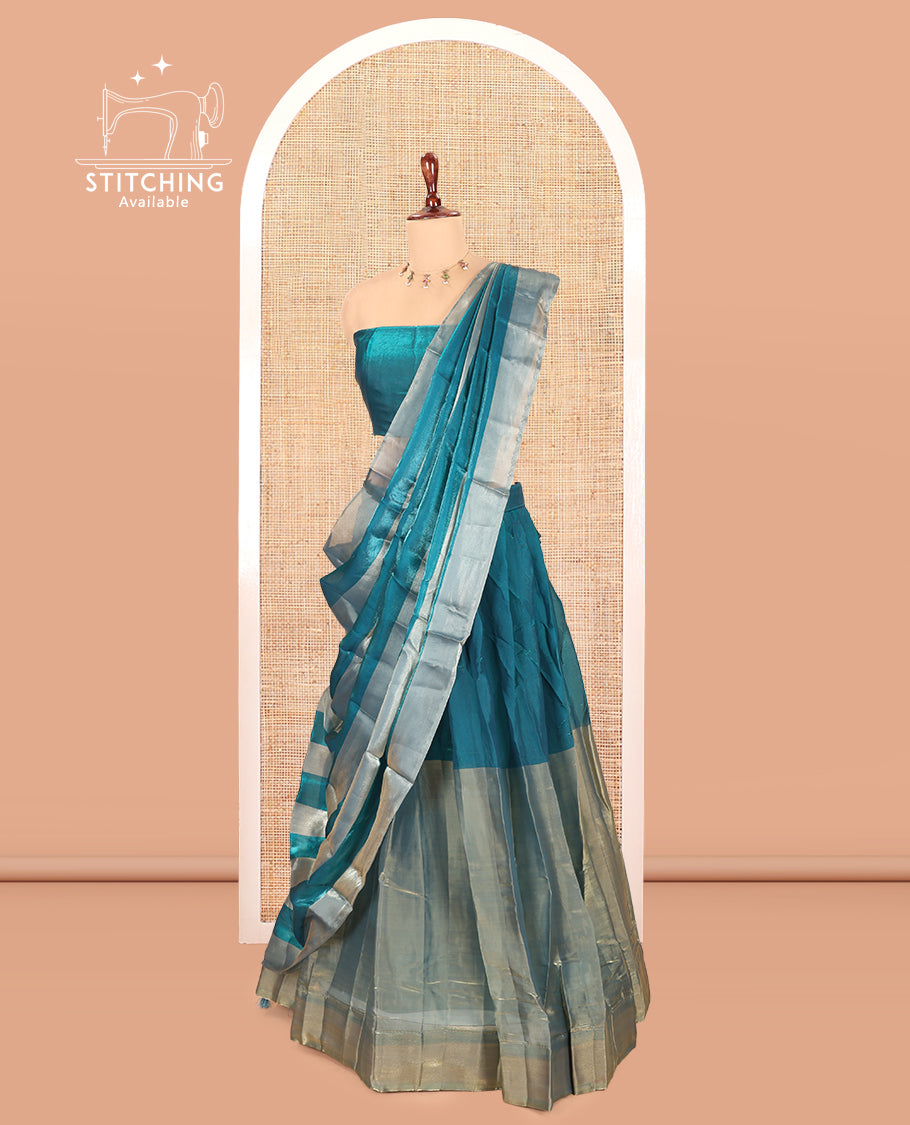 Rama Blue Velvet Organza Half-Saree