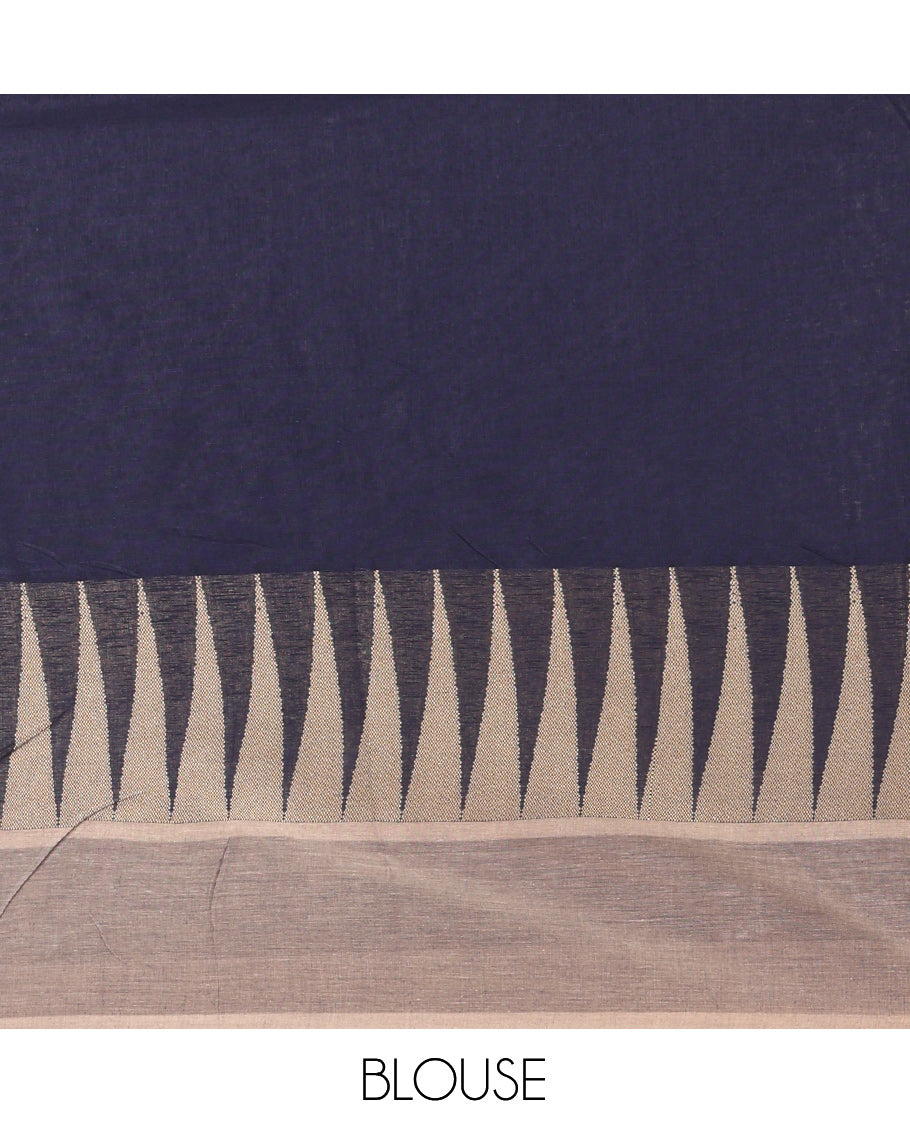 Navy Blue Plain Cotton Saree