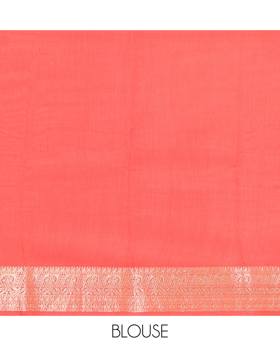 Green Plain Assam Silk Saree, Complemented by Captivating Contrast Border Featuring Traditional Zari Designs, Gleaming Zari Woven Pallu, and Paired with a Contrast Blouse