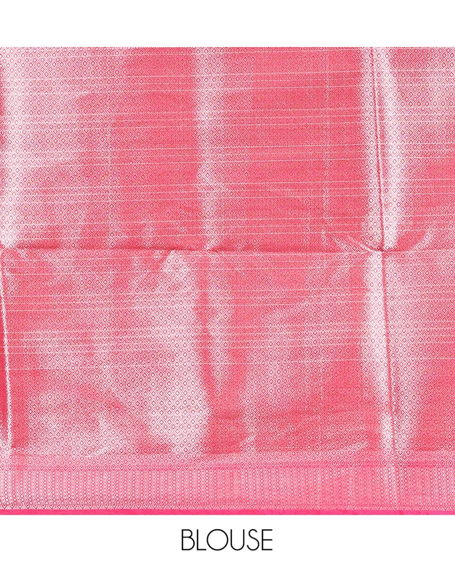 Pink Assam Silk Saree, Gracefully Embellished with Zari Checks, a Traditional Zari Border, Pallu of Floral Butta Enclosed Checks, and a Jacquard Blouse