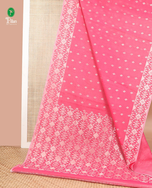 Onion pink zari buttas silk cotton saree with jamthani weaving border & rich weaving pallu along with plain blouse