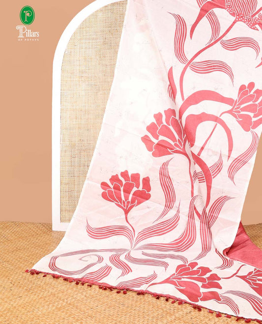 Maroon with cream geometrical design khadhi silk saree with self border & geometrical design pallu along with contrast blouse
