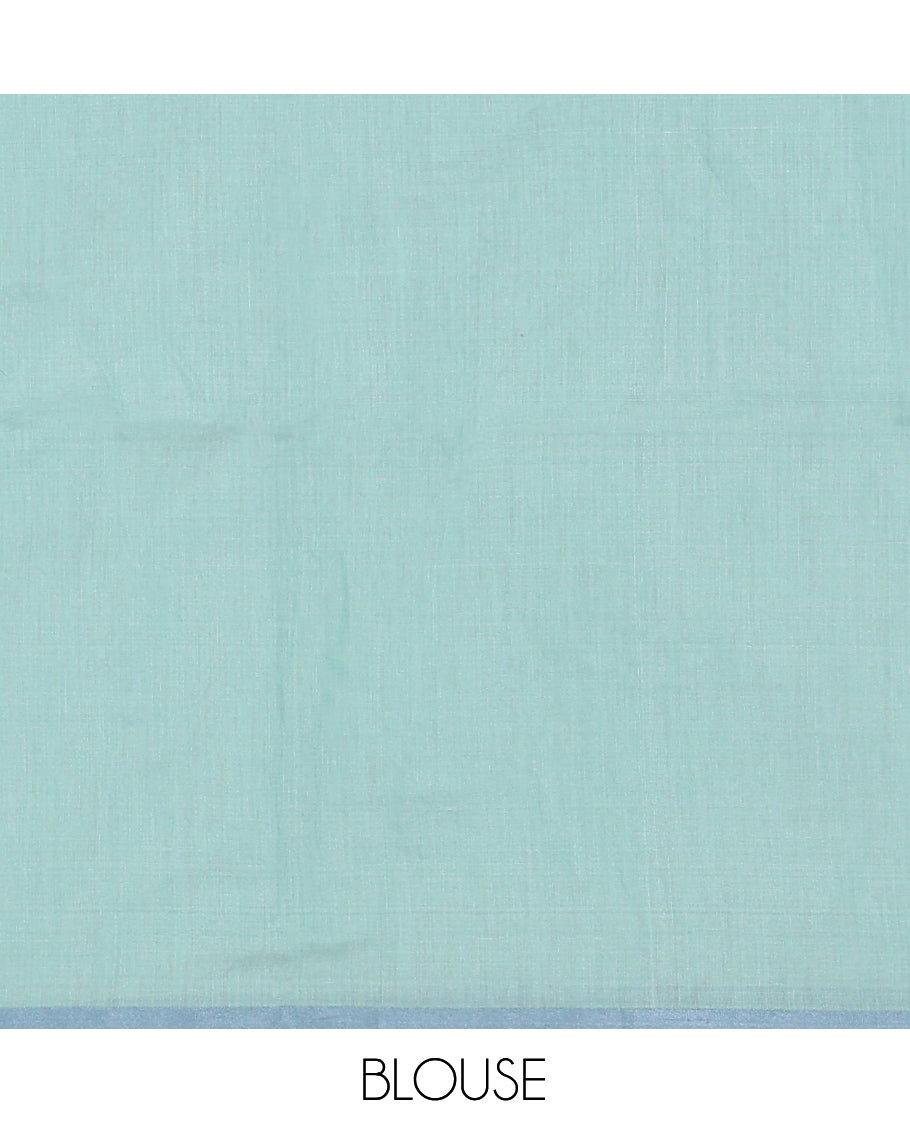 Dusky Green Plain Khadi Mul Cotton Saree, a Contrast Satin Border, Striped Pallu, and a Plain Blouse