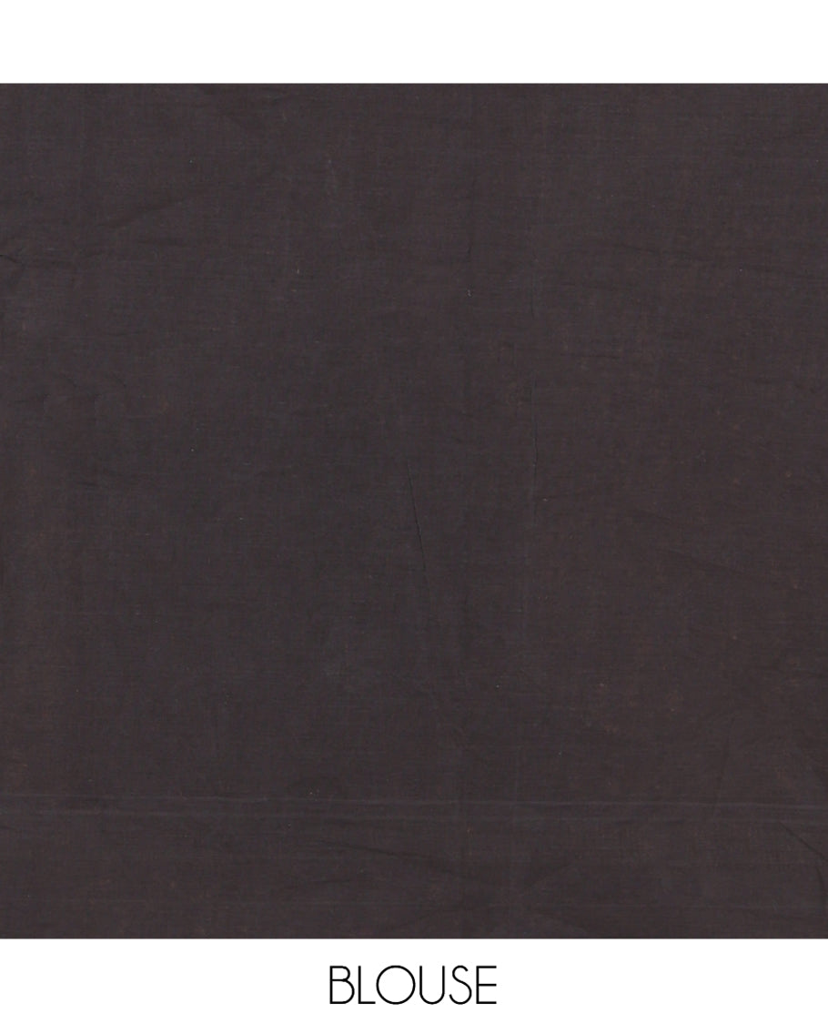 Black Chettinad Cotton Saree, Detailed with Checks, a Kaal Eragina Border, Striped Pallu, a Matching Blouse