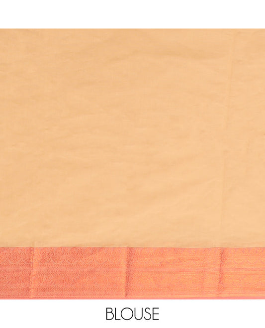 Sandal kanchi cotton saree with contrast border & striped pallu