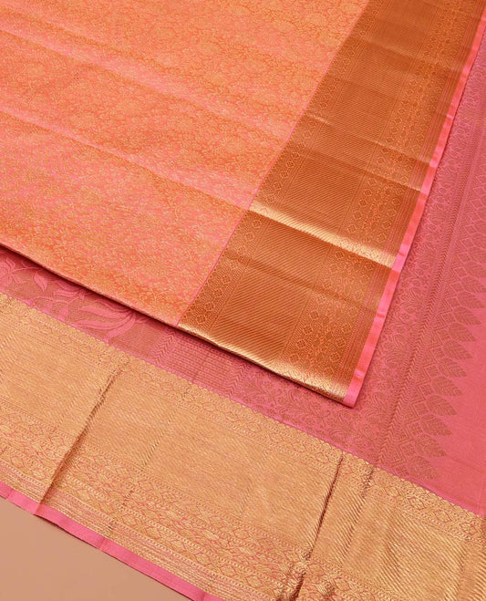 Pink Wedding Silk Saree, Elevated with Jacquard Design On Its Body, Highlighted by Zari Border of Laddu Kamalam, And Kodi Manga Designs, Grand Pallu and Paired with a Matching Blouse