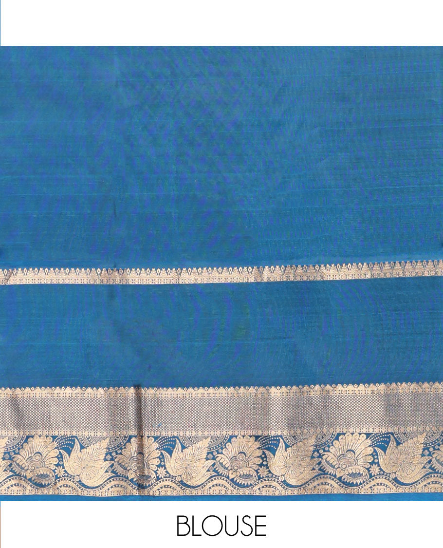 Green Uppada Silk Saree, Adorned with Zari Buttas, Complemented by a Contrast Traditional Zari Border, Grand Pallu, and a Contrast Blouse