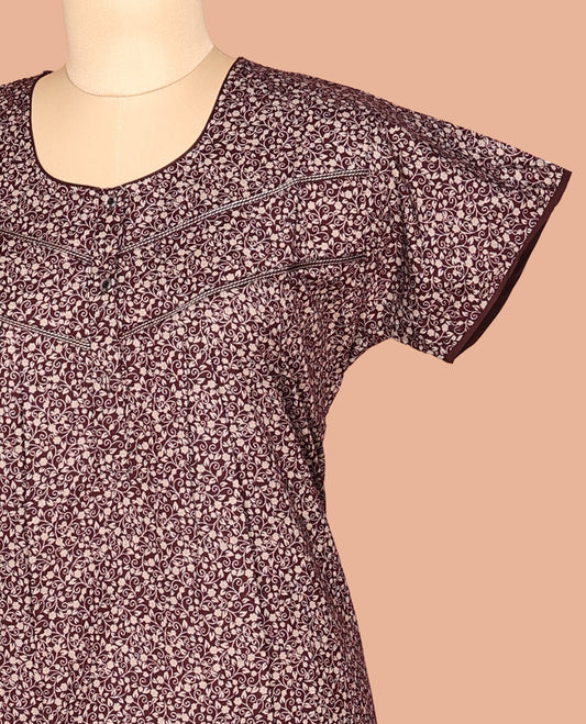Brown Cotton-Blended Nighty