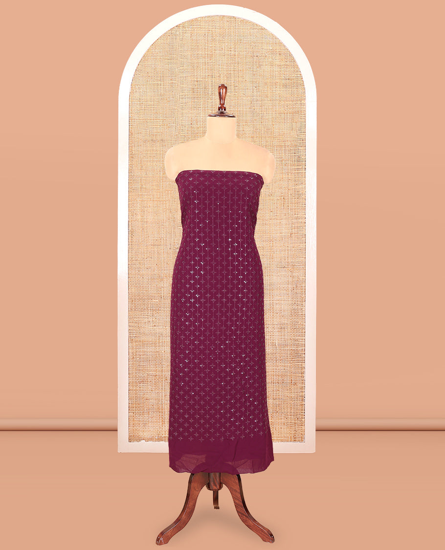 Purple Georgette Material Churidar, Woven with Sequins Embroidered Top, a Matching Bottom, and Embroidered Dupatta