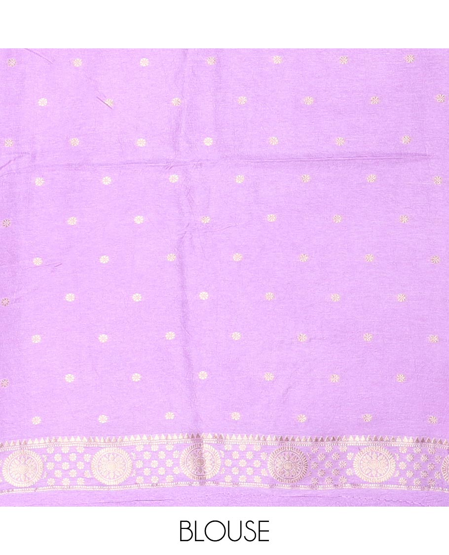 Navy Blue Russian Dola Silk Saree, Elevated with Paisley Buttas All Over Its Body, Complemented by a Contrast Traditional Zari Design Border, Pallu of Floral Jaal Designs, and Paired with a Contrast Blouse