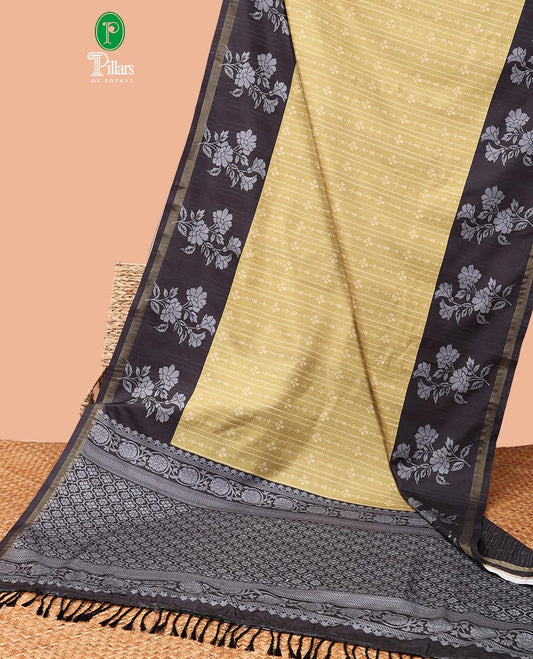 mehandi green all-over standing vertical lining printed katan silk saree with contrast double side floral printed design & weaving heavy rich pallu along with contrast printed blouse