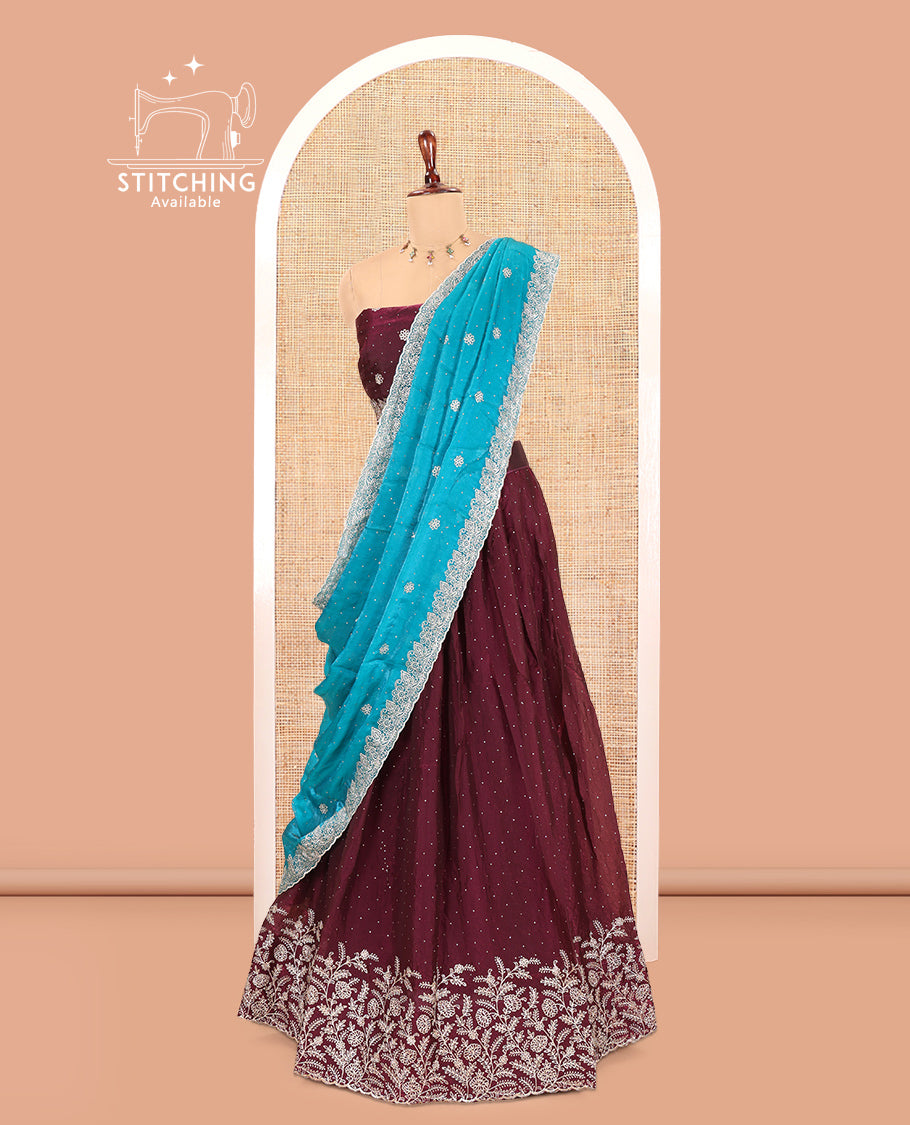 Maroon Velvet Organza Half-Saree