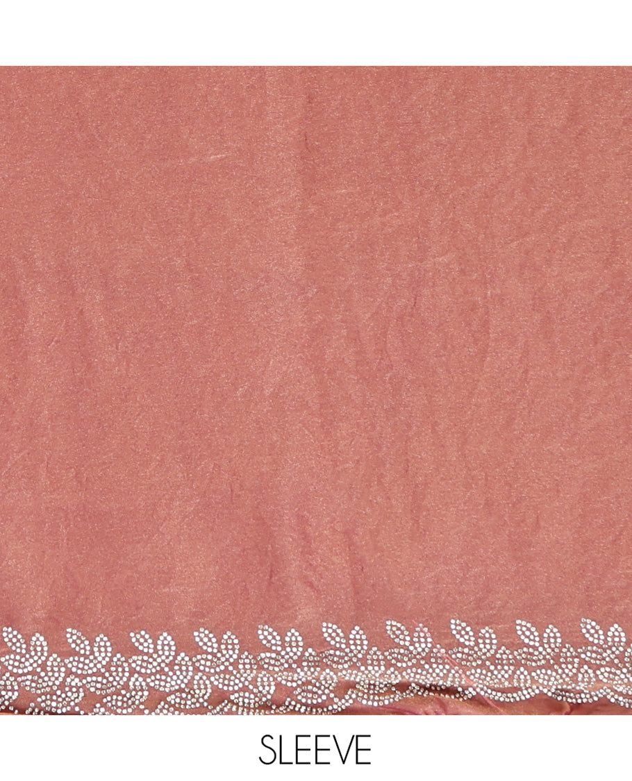Peach Designer Saree, Gleamed Up with Jaal Stonework, Scallop Stonework Border, Stonework Pallu, and Matching Blouse