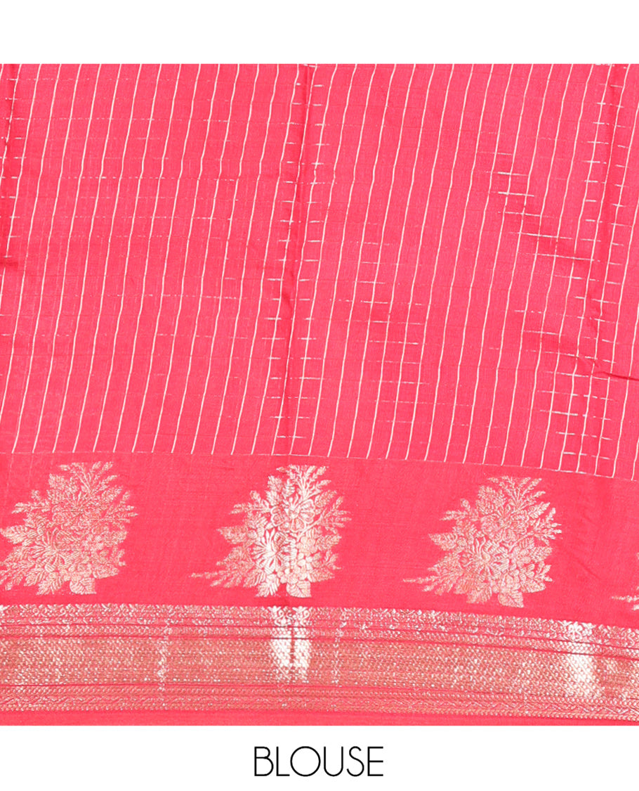 Pink Assam Silk Saree, Adorned with Zari Checks, Highlighted by a Traditional Zari Border, Zari Design Pallu, and a Matching Blouse