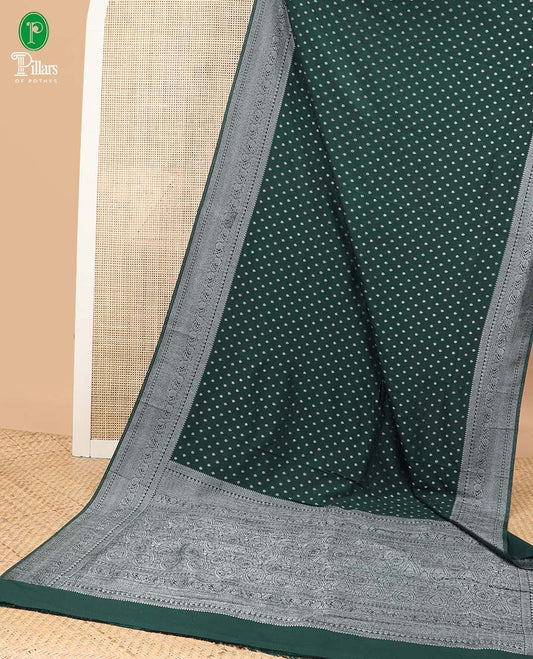 Bottle green zari small butta candy crush georgette saree with zari jacquard border & weaving rich pallu along with plain blouse