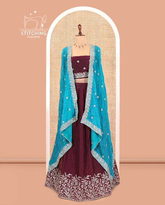 Maroon Velvet Organza Half-Saree