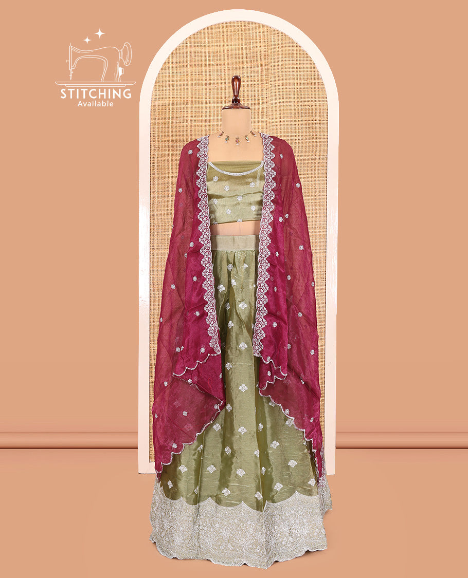 Pista Green Velvet Organza Half-Saree