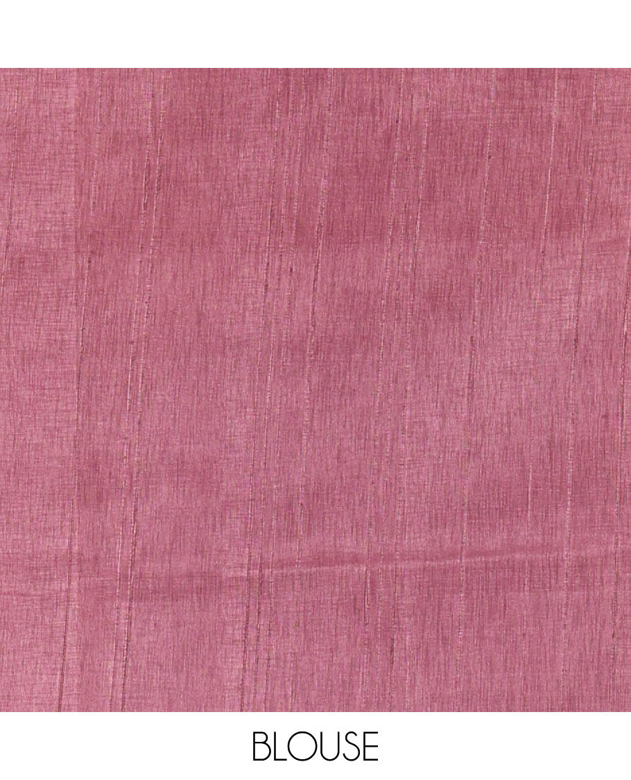 Multi color shibori printed jute tussar saree, contrast plain border, plain pallu with tussels, and contrast plain blouse