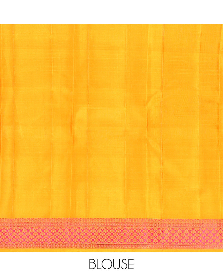 Yellow Thread Buttas Kanchipuram Silk Saree, a Threadwork Border, Intricate Threadwork Pallu, Matching Blouse