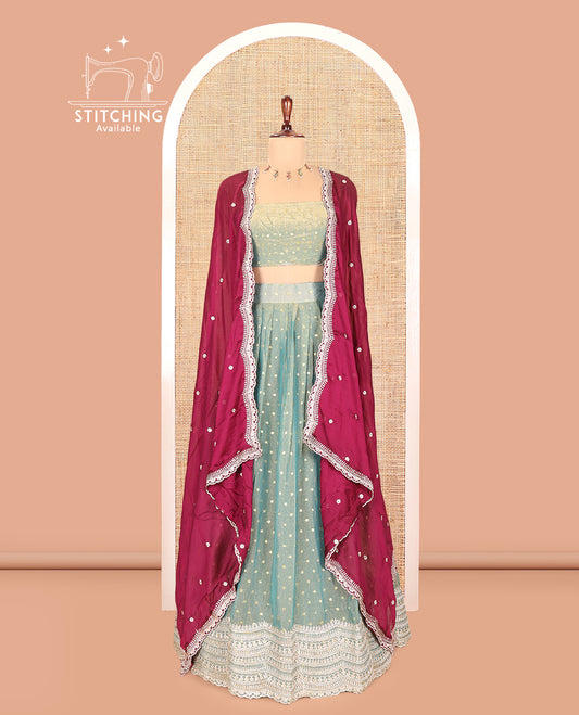 Dusky Green Moss Organza Half-Saree