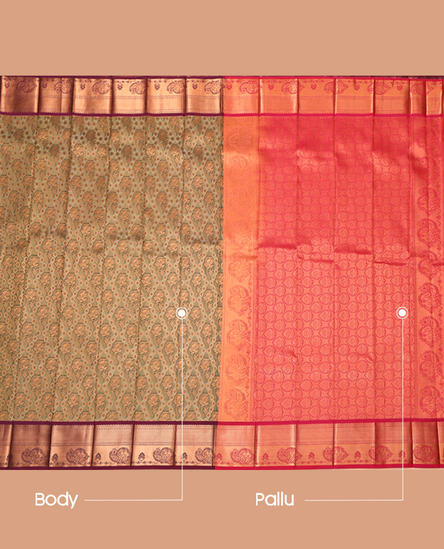 Green Budget Silk Saree, Accentuated with Jacquard Design, Contrast Traditional Zari Border, Intricate Pallu and a Contrast Blouse