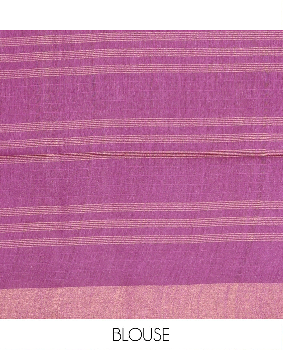 Purple Tussar Saree, Subtly Sparkled with Stripes and Checks, a Subtle Border, Striped Pallu, and a Matching Blouse