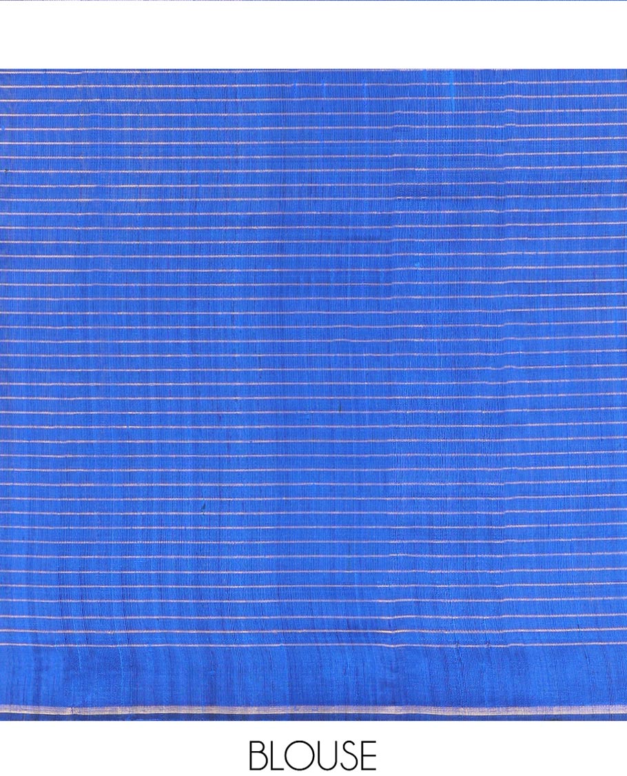 Blue Tussar Silk Saree, Subtly Sparkled with Dot Butta Enclosed Checked Designs, Subtle Border, Gleaming Zari Striped Pallu, and Paired with a Matching Blouse