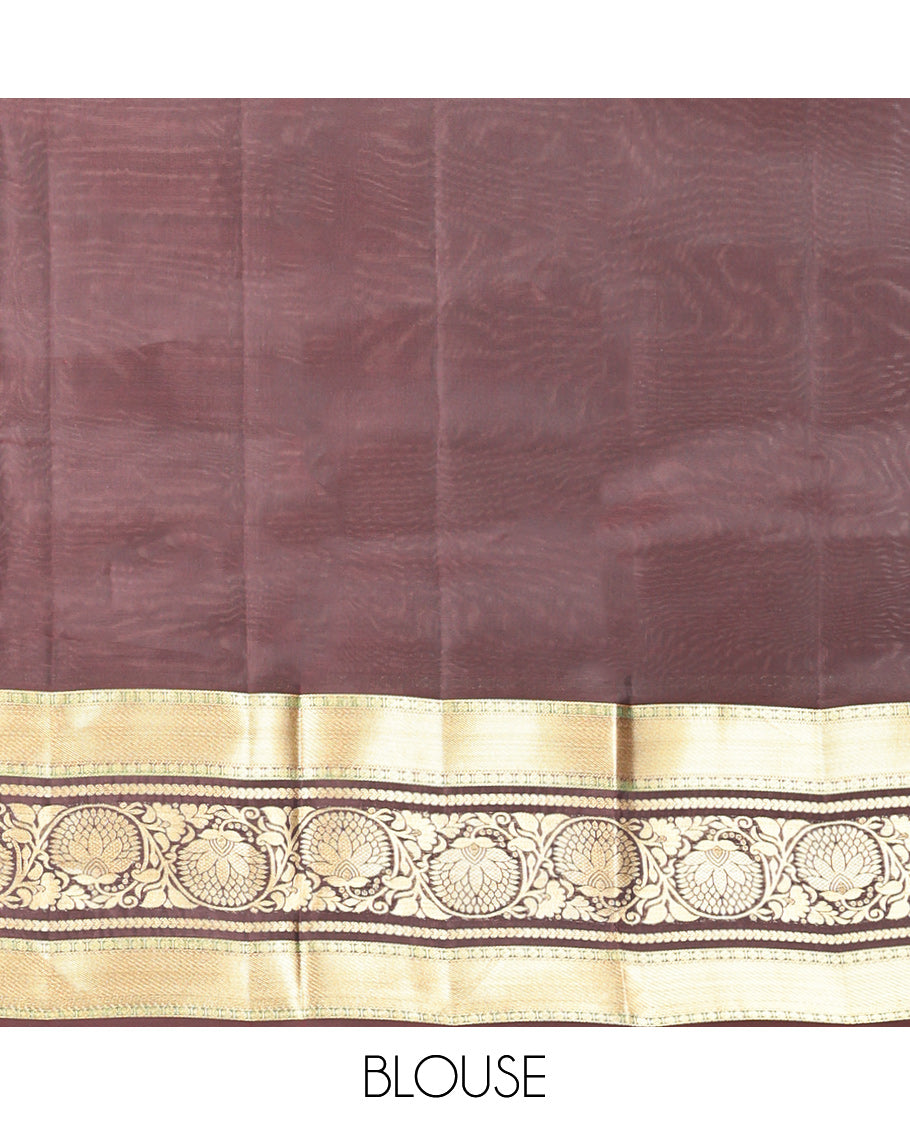 Blue Vasundhara Lite Silk Mix Saree, Woven with Zari Buttas, a Contrast Border of Kodi Visiri Designs, Grand Vanki Pallu, and a Contrast Blouse