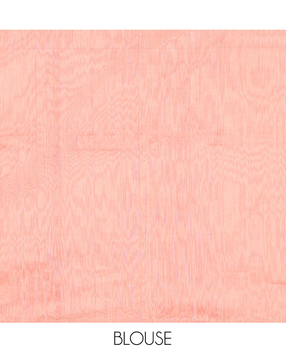 Red Plain Maheshwari Cotton Saree, Subtle Zari Piping Border, Pallu Steeped with Stripes, and Paired with a Contrast Blouse