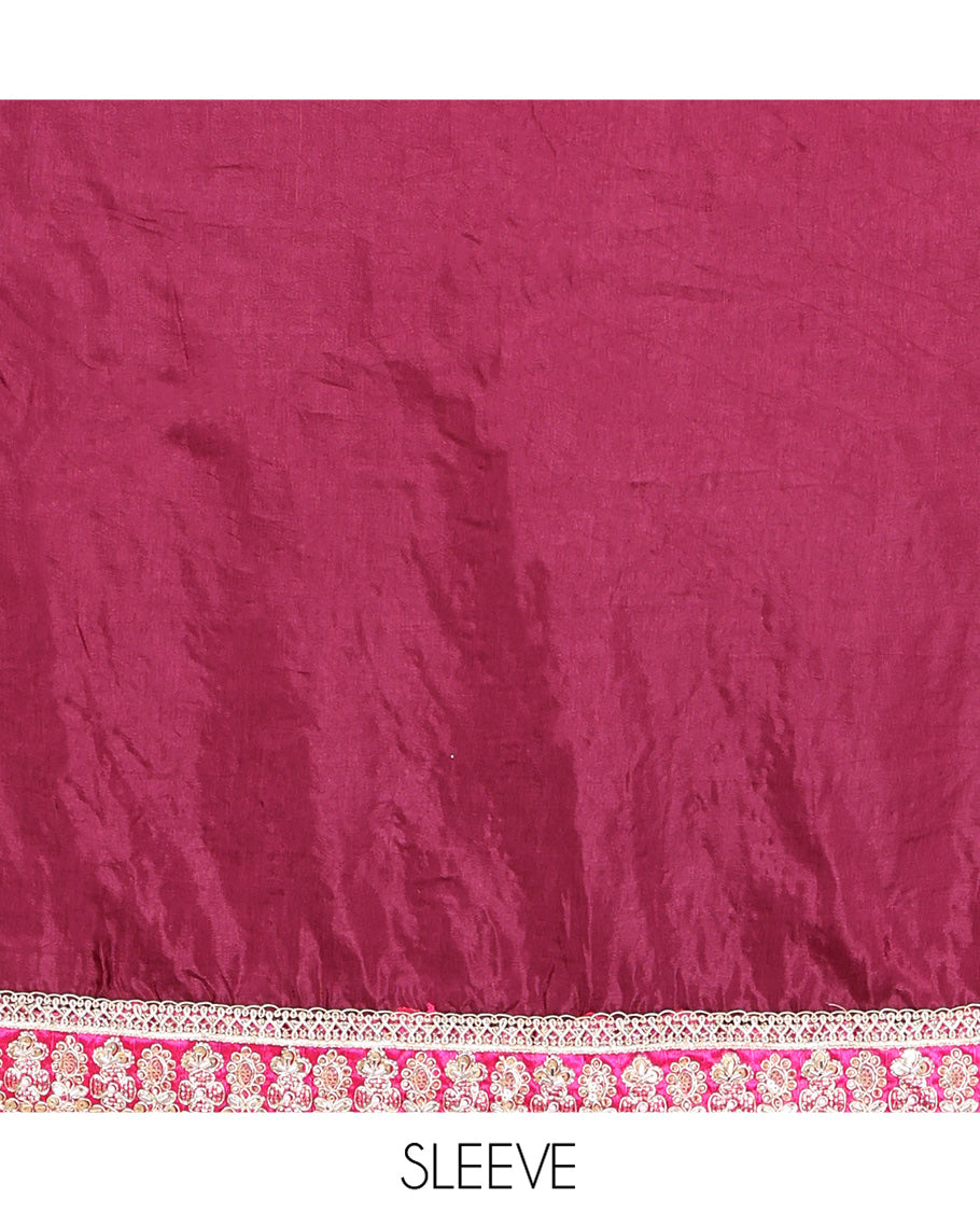 Wine Bird Buttas Russian Dola Silk Saree, Contrast Patchwork Border, Matching Blouse