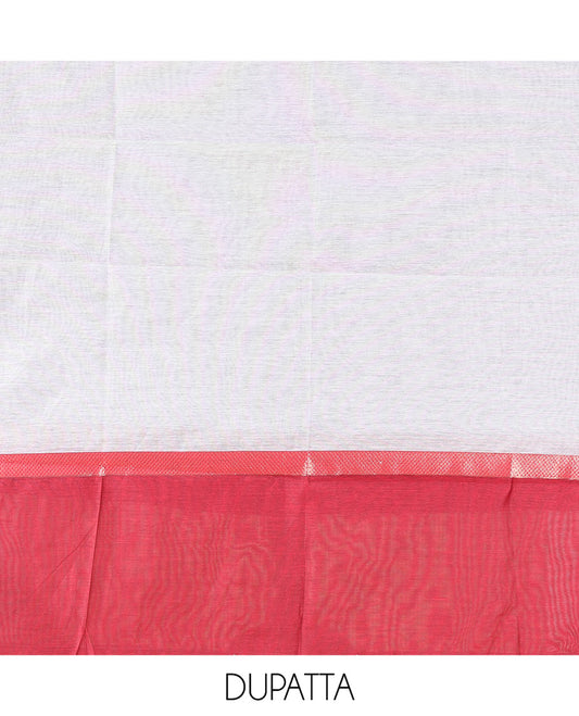 Maroon Semi-Chanderi Material Churidar Features Floral Buttas Top, a Plain Bottom, and a Contrast Dupatta