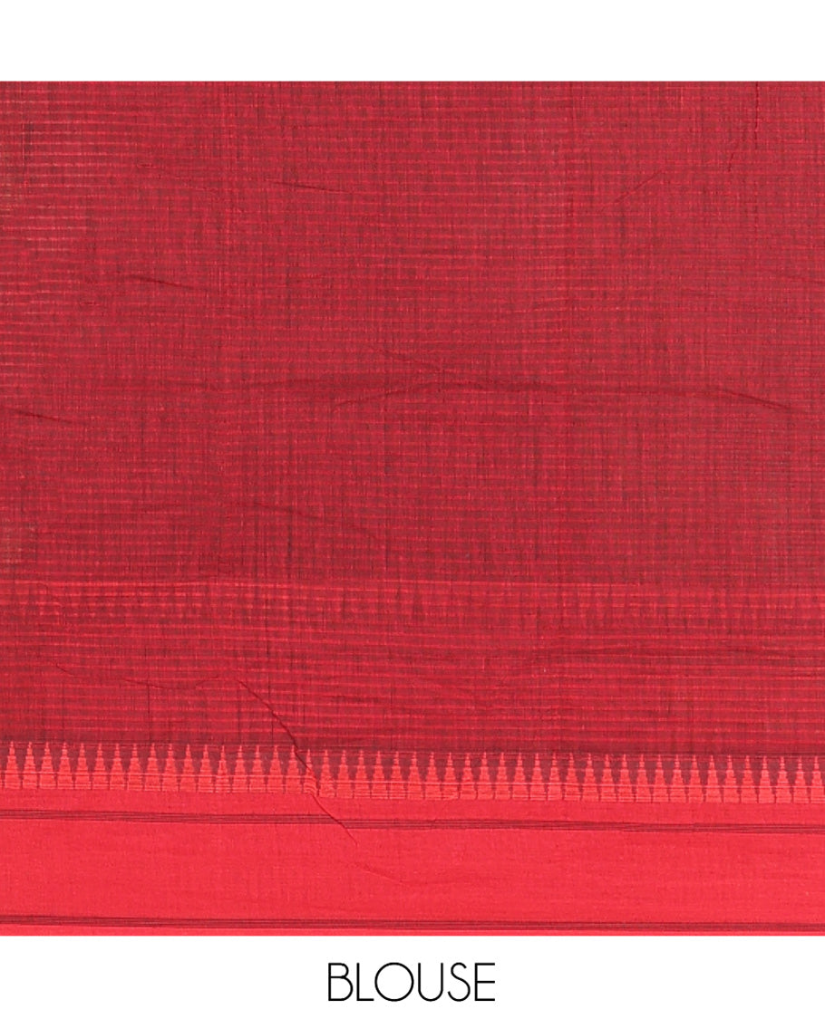 Black Kota Chex Saree with Sparse Checks, Complemented by a Contrast Temple Border, Striped Pallu, and a Contrast Blouse