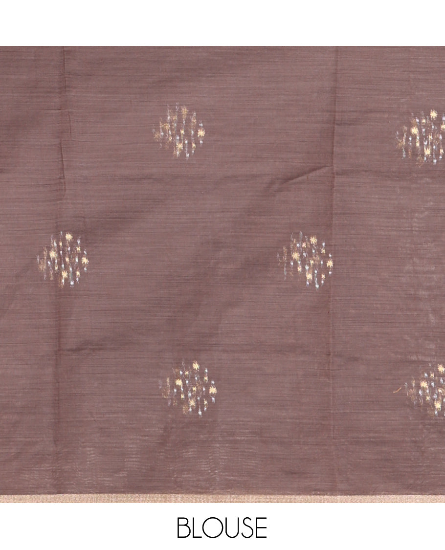 Brown Chanderi Cotton Saree With Zari Border