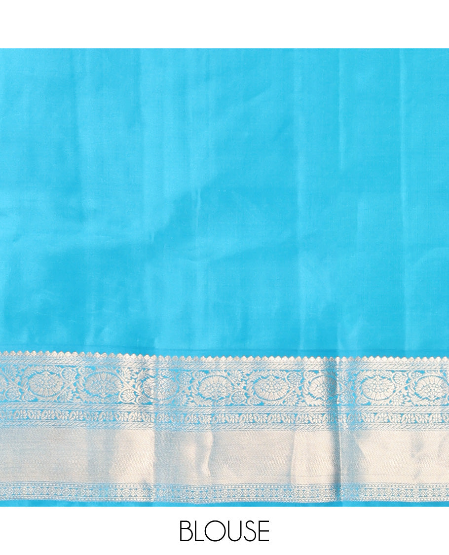 Blue-Purple Vasundhara Silk Saree, Adorned with Buttas and Stripes, Contrast Kodi Visiry Border, Rich Pallu, and Contrast Blouse