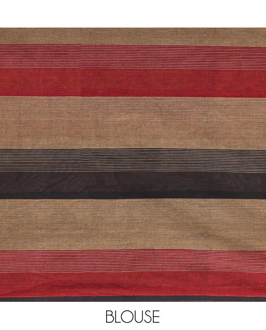 Borderless Multi-Color Cotton Saree, Accentuated with Buttas and Checks, Intricately Designed Pallu, and a Matching Blouse