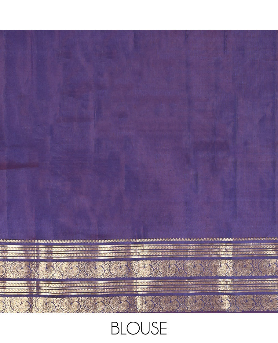 Blue Vasundhara Lite Silk Mix Saree, Adorned with Zari Buttas, Zari Border of Kathir, Muthu, and Mayil Designs, Scallop Pallu, and Matching Blouse