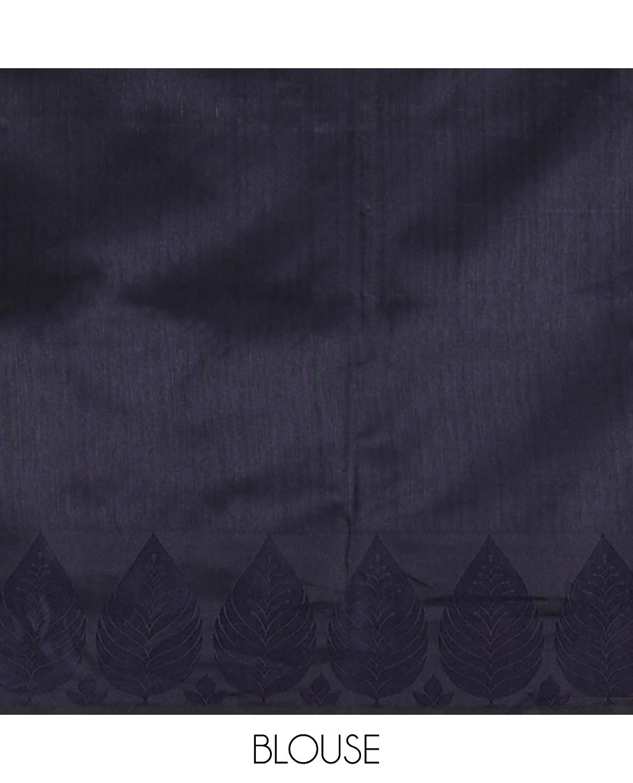 Grey plain jute cotton saree , contrast leaf thread butta border & lining seer pallu with tussels