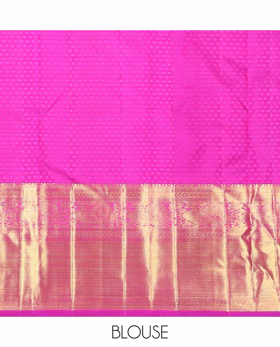 Pink floral jacquard silk saree with self border of kathir, banaras, mayil design & floral design pallu