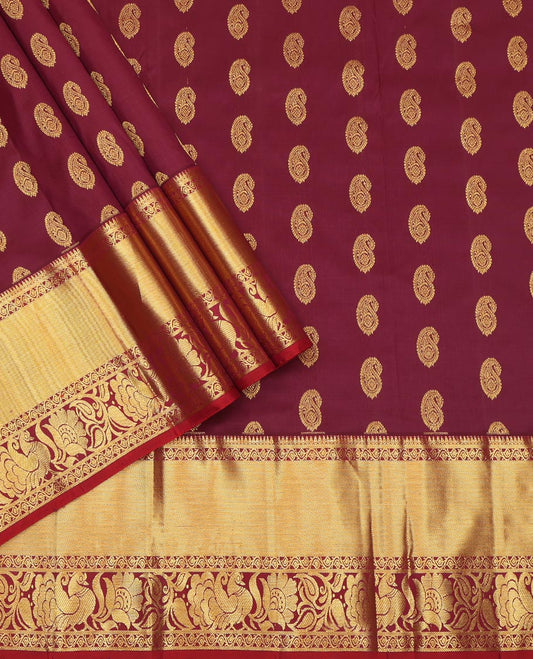 Maroon Pure Silk Navarathna Pavadai Material Set